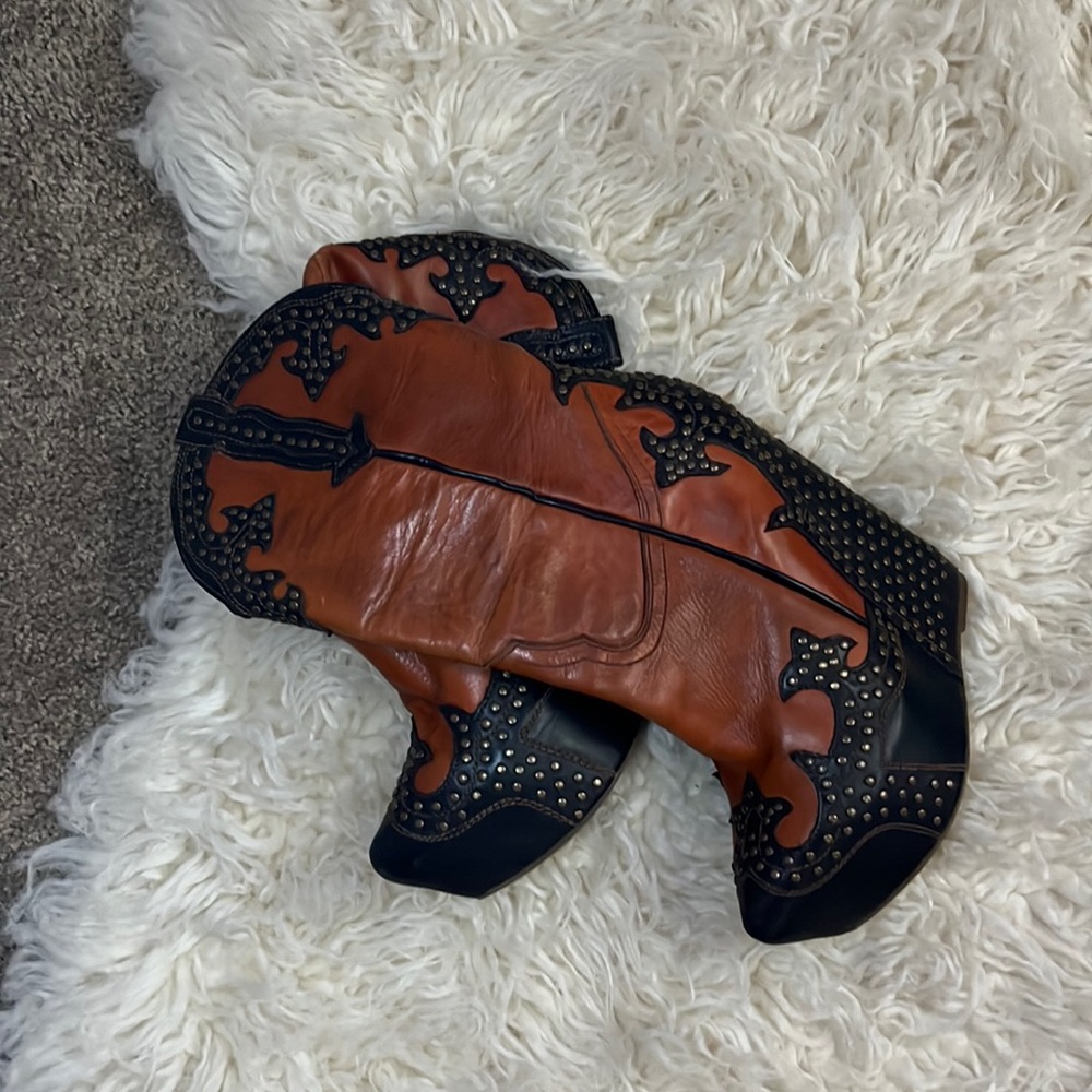 Jeffrey Campbell size 7 Giddy Up Stud Wedge Leather Boots